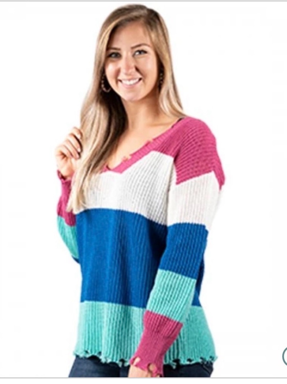Simply Southern Distressed Colorblock Knit Sweater XXL Oversized Boho